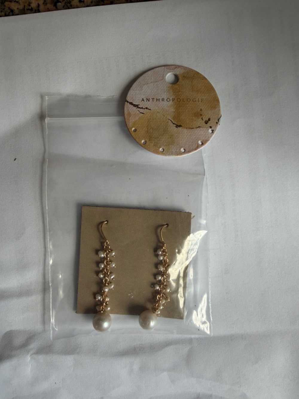 Anthropologie Gold and Cream Pearl Cascade Earrings